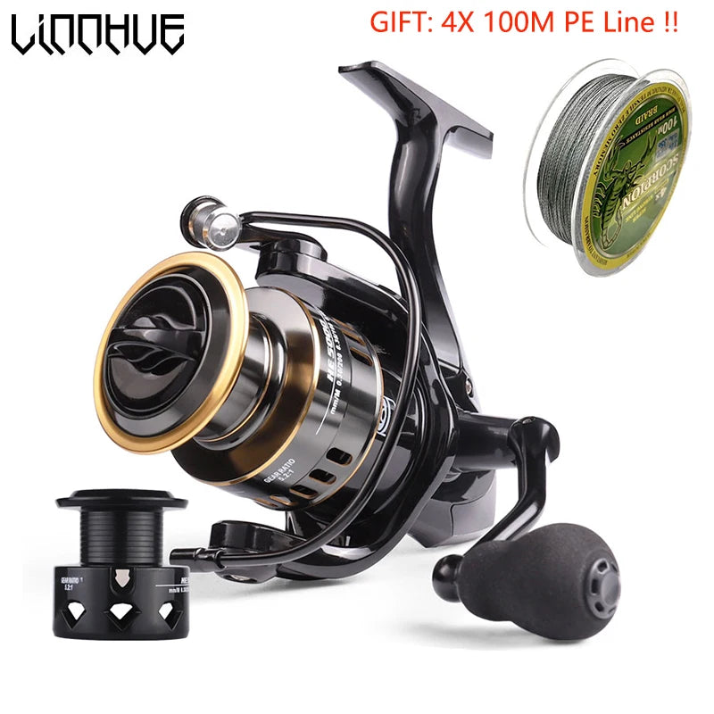 Linnhue HE Pro Spinning Reel – 10kg Max Drag Metal Spool Reel (Pre-Spooled with Line)
